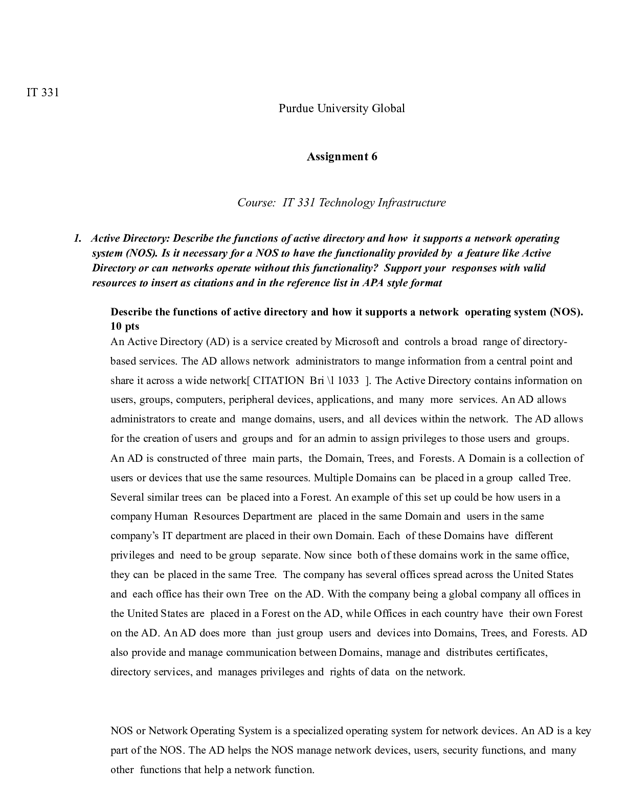Preview image for IT331 Unit6.docx(1)    IT 331   Purdue University Global  Assignment 6  Course:  IT 331 Te
